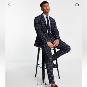 ASOS DESIGN Skinny Suit in Navy Windowpane Plaid